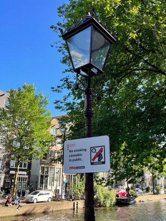 Amsterdam, the Netherlands. August 11, 2023.A warning sign in Amsterdam. High quality photoのeditorial素材