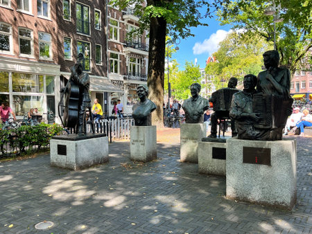 Amsterdam, Netherlands. August 11, 2023.Statues of famous Amsterdam singers. High quality photoのeditorial素材