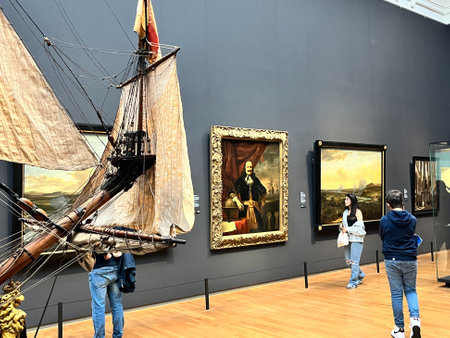 Amsterdam, Netherlands. August 11, 2023. A scale model of a VOC ship at the Rijksmuseum. High quality photoのeditorial素材