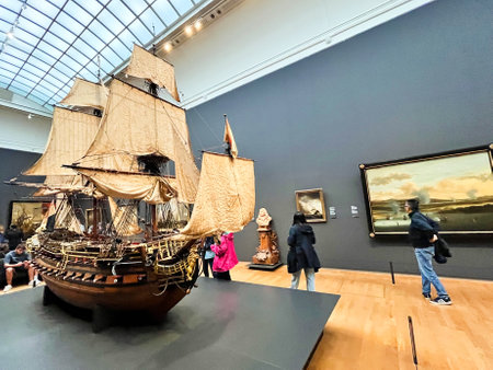 Amsterdam, Netherlands. August 11, 2023. A scale model of a VOC ship at the Rijksmuseum. High quality photoのeditorial素材
