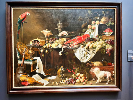 Amsterdam, Netherlands. August 11, 2023. Still life of lobster, vegetables and fruit. High quality photoのeditorial素材