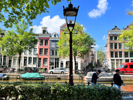 Amsterdam, Netherlands. August 11, 2023. The canals of Amsterdam. High quality photoのeditorial素材