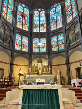 Hoorn, Netherlands. August 19, 2023. The interior of a catholic church. High quality photoのeditorial素材
