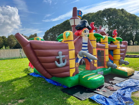 Avenhorn, Netherlands. August 22, 2023. An inflated bouncy castle for children. High quality photoのeditorial素材
