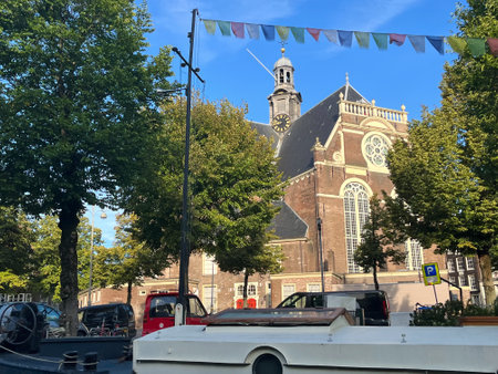 Amsterdam, Netherlands. August 29, 2023. The canals of Amsterdam with the historic gables. High quality photoのeditorial素材
