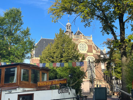 Amsterdam, Netherlands. August 29, 2023. The canals of Amsterdam with the historic gables. High quality photoのeditorial素材