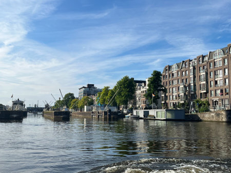 Amsterdam, Netherlands. August 26, 2023. The river Amstel in Amsterdam. High quality photoのeditorial素材