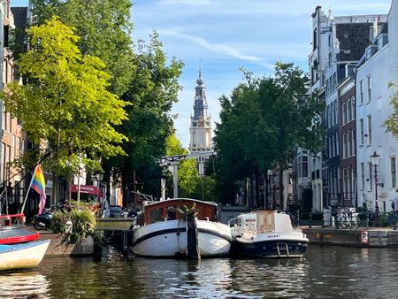 Amsterdam, Netherlands. August 26, 2023. The river Amstel in Amsterdam. High quality photoのeditorial素材