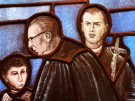 Amsterdam, Netherlands. August 26, 2023. Close up of stained glass windows. High quality photoのeditorial素材