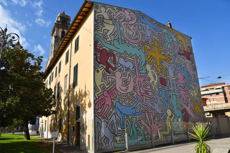 Pisa, Italy. September 16, 2023.A mural by Keith Haring in Pisa, Italy. High quality photoの写真素材