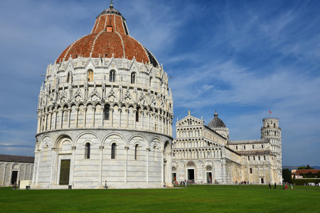 Pisa, Italy. September 18, 2923. The baptistery, the duoma, cathedral and the leaning tower of Pisa. High quality photoの写真素材