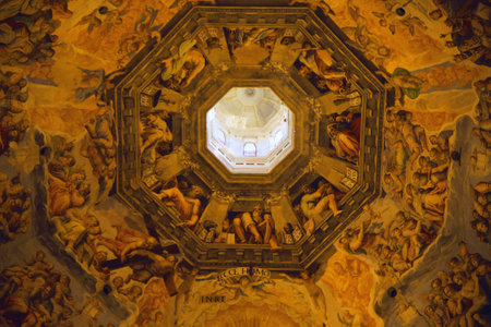 Florence, Italy. September 16, 2023. The ceiling of the cathedral of Santa Maria del Fiore. High quality photoのeditorial素材