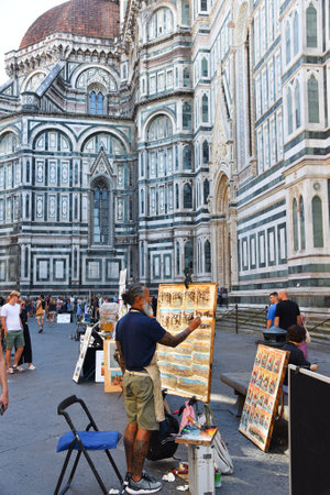 Florence, Italy. September 17, 2023.Artists create paintings for tourists in Florence. High quality photoのeditorial素材
