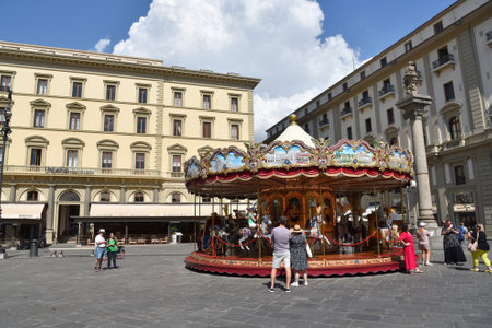 Florence, Italy. September 17, 2023. Piazza della Repubblica in the center of Florence. High quality photoのeditorial素材