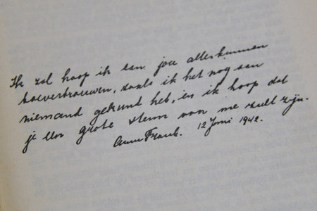 Amsterdam, Netherlands. October 2023.Excerpts from the diary of Anne Frank. High quality photo