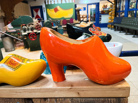 Katwoude, Netherlands. February 8, 2024.Clogs, traditional Dutch footwear. High quality photo