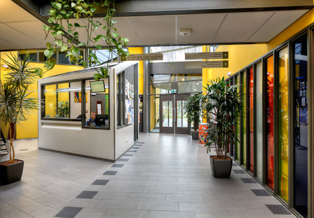 Den Helder, Netherlands. March 1, 2024. The modern interior of a community cen ter in Den Helder. High quality photoのeditorial素材