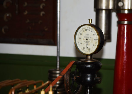 Medemblik, Netherlands. February 28, 2024. Elements and gauges of an old steam engine. High quality...