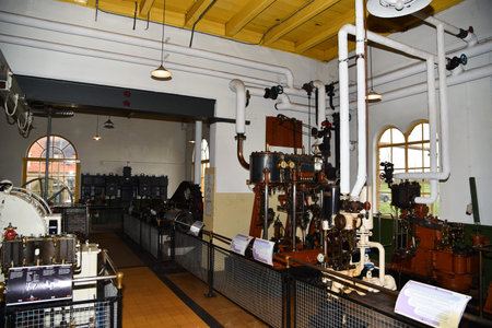 Medemblik, Netherlands. February 28, 2024. Elements and details of an old steam engine. High quality...