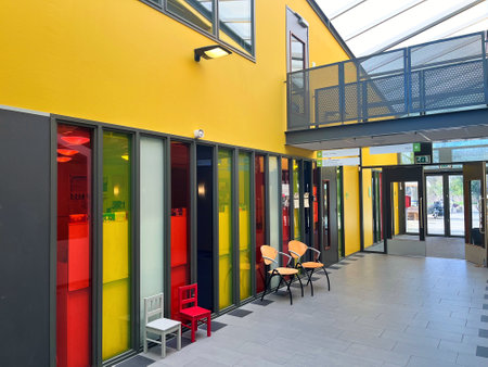 Den Helder, Netherlands. March 1, 2024. The modern interior of a community center in Den Helder. High quality photoのeditorial素材