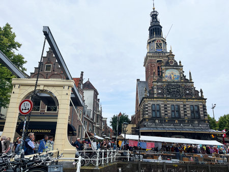 Alkmaar, the Netherlands. June 21,2024. The weighing house at the cheese market in Alkmaar. High quality photoのeditorial素材