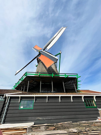 Zaanse Schans, the netherlands. June 20, 2024. A windmill from a different perspective at the Zaanse Schans. High quality photoのeditorial素材