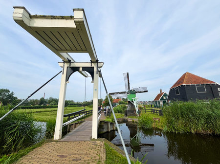 Zaanse Schans, the netherlands. july 16, 2024. Traditional hHolland with windmills and cheese at the Zaanse Schans. High quality photoのeditorial素材