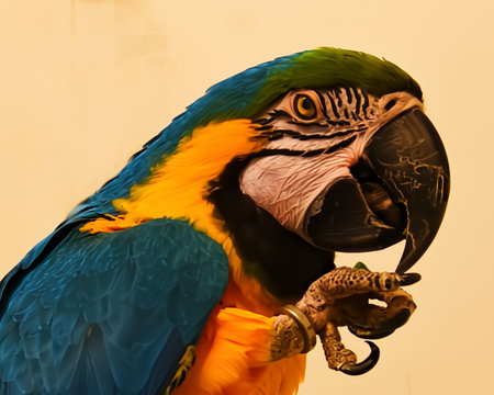 Den Helder, Netrherlands. January 20, 2025. The multicolored plumage of a parrot. High quality photoの写真素材