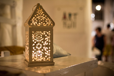 Decorative lantern illuminates a corner