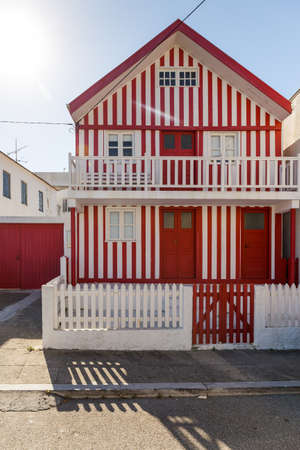 Costa Nova village, very close to Aveiro, is a fisherman village and it's also famous for its colorful striped housesの写真素材