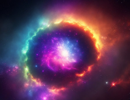 Star field in space and a nebulae. 3D rendering Abstract Expressionism in Cosmic Harmony Exploring the Rainbow Color Particle Burst Nebula withinの素材
