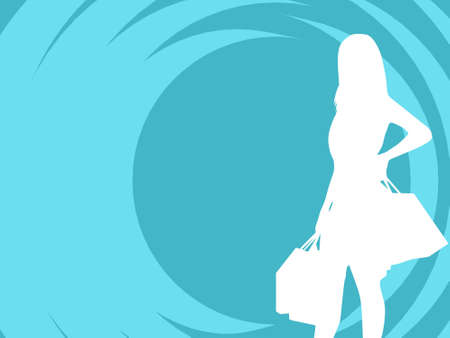 Silhouette shopping girl on sky blue background, vector illustrationの写真素材