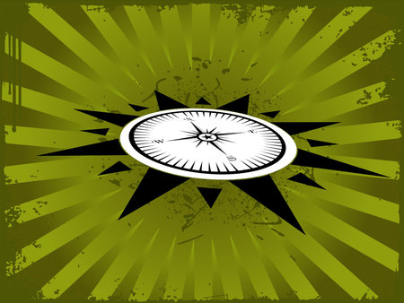 Vector illustration of compass on grunge wavy background