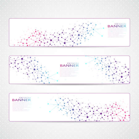 Colorful Collection horizontal banners Molecule and communication. Vector illustration.のイラスト素材