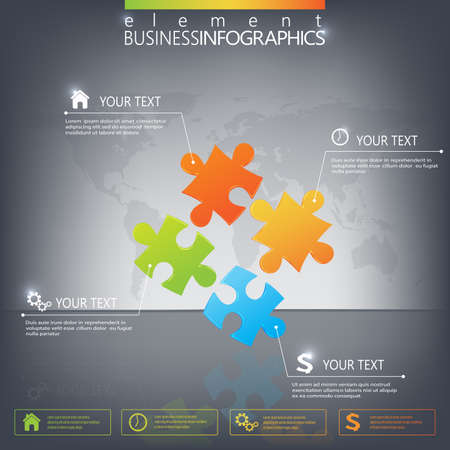 3D Puzzle piece infographics on dark background. Can be used for web design , diagram, for workflow layout.のイラスト素材