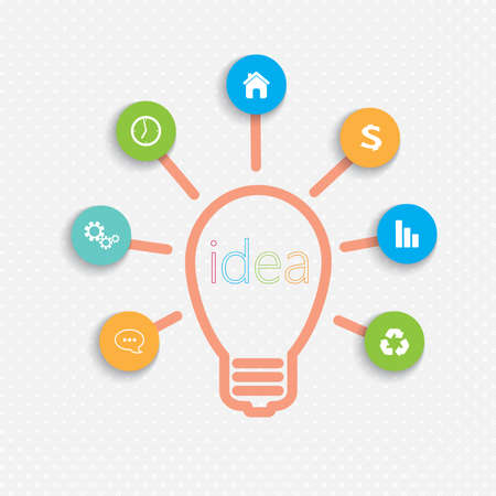 Modern infographic network template Idea Lightbulb with place for your text. Can be used for workflow layout, diagram, chart, number options, web design.のイラスト素材