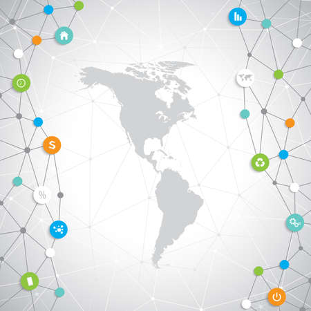 North and South America Modern infographic network template with place for your text. Can be used for workflow layout, diagram, chart, number options, web design.のイラスト素材