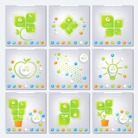 Collection green infographic with place for your text. Can be used for workflow layout, diagram, banner, chart, number options, web design. Vector illustration.のイラスト素材