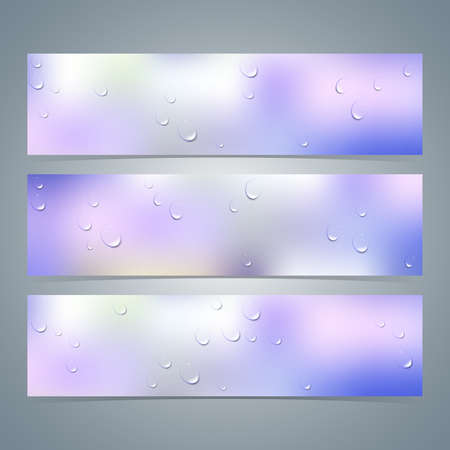Set of horizontal colorful banners with  water drops on glass. Vector illustration.のイラスト素材