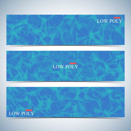Set of polygonal horizontal backgrounds. Low poly, molecule and communication with connected dots and lines. Vector Illustration.のイラスト素材