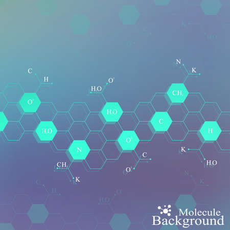 Dna molecule on blue background. Graphic background for your design and your text. Vector Illustration.のイラスト素材
