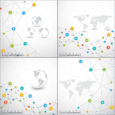 Modern set of infographic network vector template with place for your text. Can be used for workflow layout, diagram, chart, number options, web design.のイラスト素材