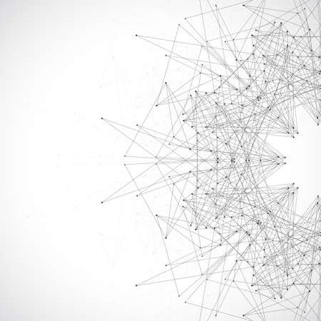 Geometric abstract form with connected lines and dots. Futuristic technology design. Vector illustration.のイラスト素材