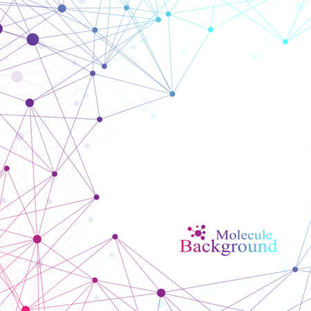 Colorful graphic background molecule and communication. Connected lines with dots. Vector illustration.のイラスト素材