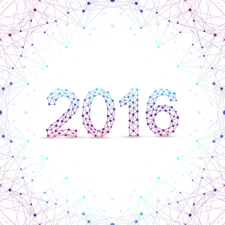 Text design Happy new year 2016. Graphic background molecule and communication. Connected lines with...