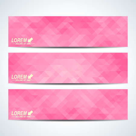 Pink set of vector banners. Background with pink triangles. Web banners, card, gift, voucher. Modern business stylish design.のイラスト素材