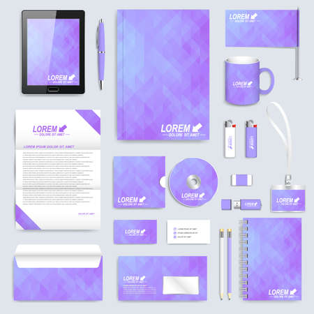 Set of vector corporate identity template. Modern business stationery mock-up. Background with triangles. Branding design.のイラスト素材