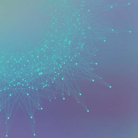 Geometric abstract form with connected line and dots. Futuristic technology object for your design. Vector illustration.のイラスト素材