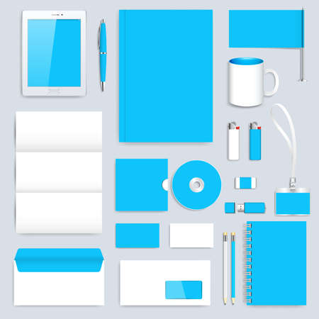 Blue Set of vector corporate identity template. Modern business stationery mock-up. Branding design. Clean background mock-up.のイラスト素材