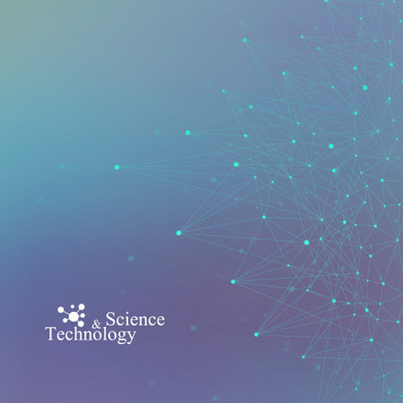 Geometric blue background molecule and communication . Connected lines with dots. Vector...